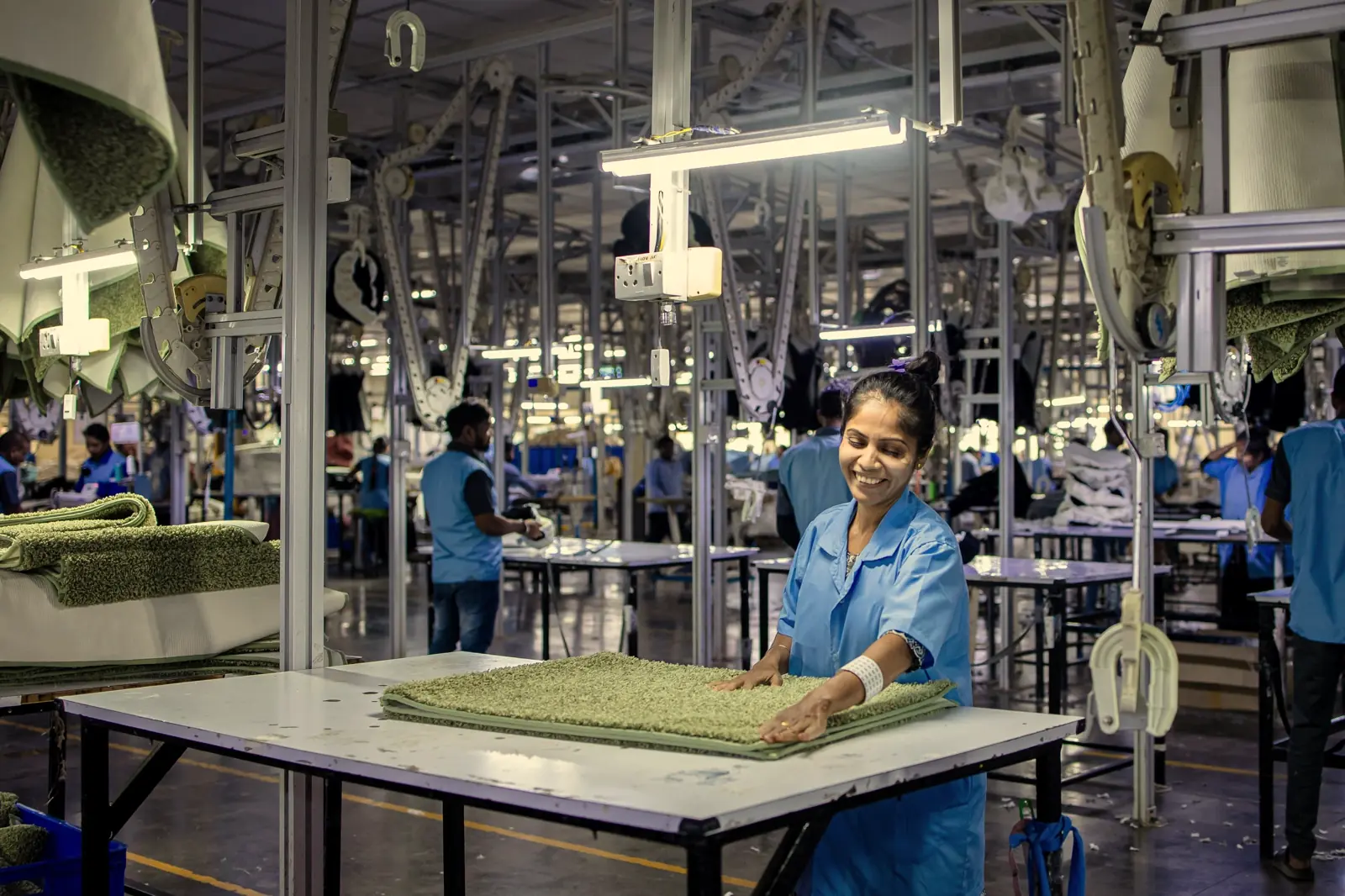 A worker on a textile factory floor